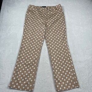 Cambio Kim Polka Dot Straight‎ Leg Pants Tan White Womens Size 14 High Rise 0706